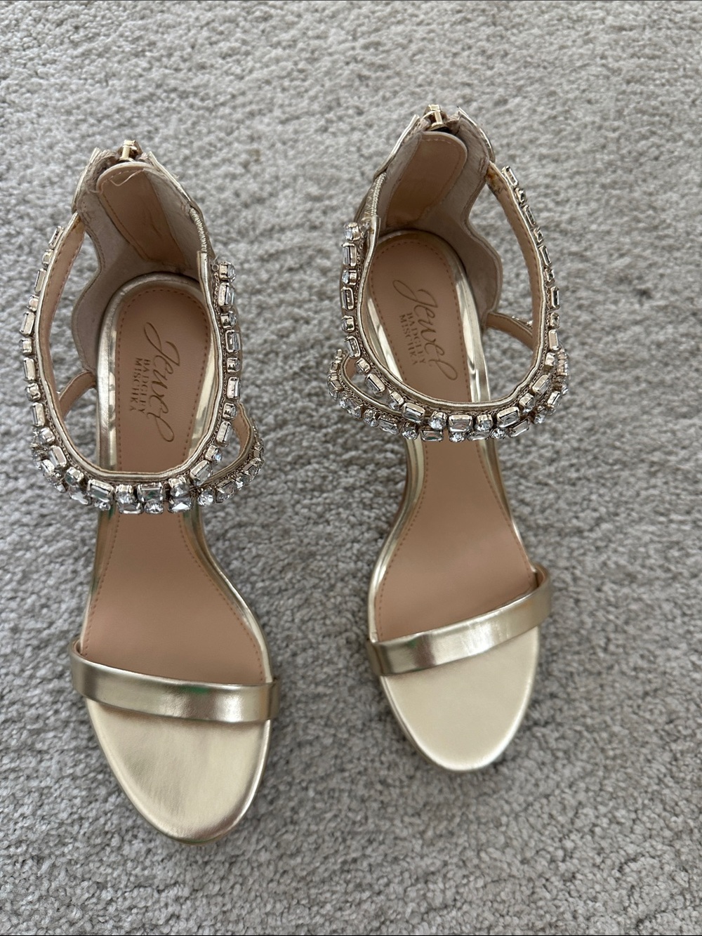 Badgley Mischka Gold Crystal-Embellished Ankle-Strap Heels